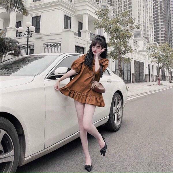 Váy đầm nữ dáng xòe cột nơ bèo tiểu thư