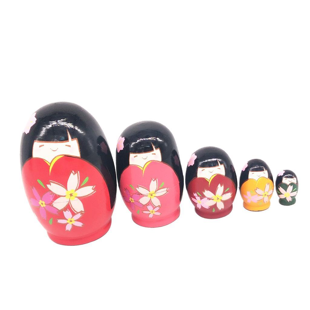 5pcs Hand Painted Matryoshka Nesting Dolls Russian Dolls Japanese Girls