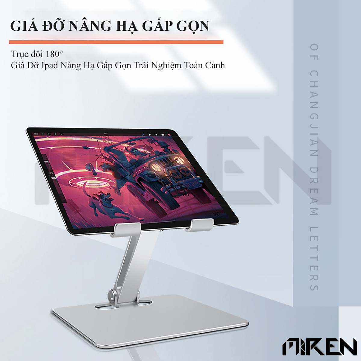 Giá Đỡ dành cho Ipad - Máy Tính Bảng - Điện Thoại Hợp Kim Nhôm Nguyên Khối - 2 Trục Điều Chỉnh Góc Độ Tùy Thích - Khe Rãnh Mặt Tựa Giúp Gia Tăng Tản Nhiệt - Miren Hàng Chính Hãng