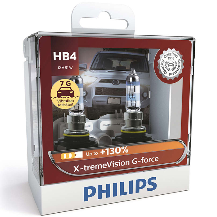 Hộp 2 Bóng đèn pha xe hơi Philips X-tremeVision G-force Plus + 130% HB4 9006 XVG S2 12V 51W 3700K - Hàng chính hãng
