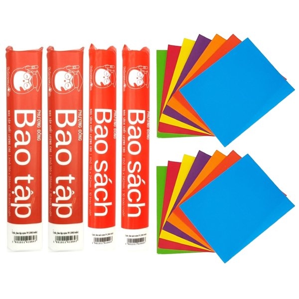 Combo 2 Xấp Giấy Thủ Công + 2 Cuộn Bao Tập + 2 Cuộn Bao Sách Nylon TNT