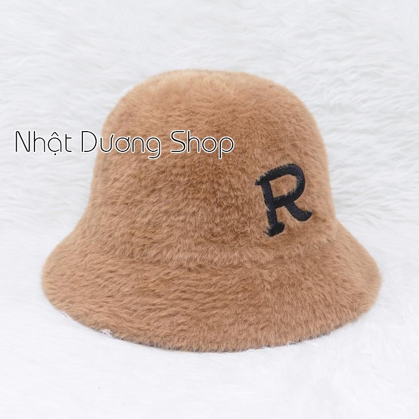 Mũ bo cụp lông thỏ, nón tài bèo vành tròn hàng quảng châu thêu chữ R, vành rộng 5cm phù hợp cho các bạn nữ đi du lịch