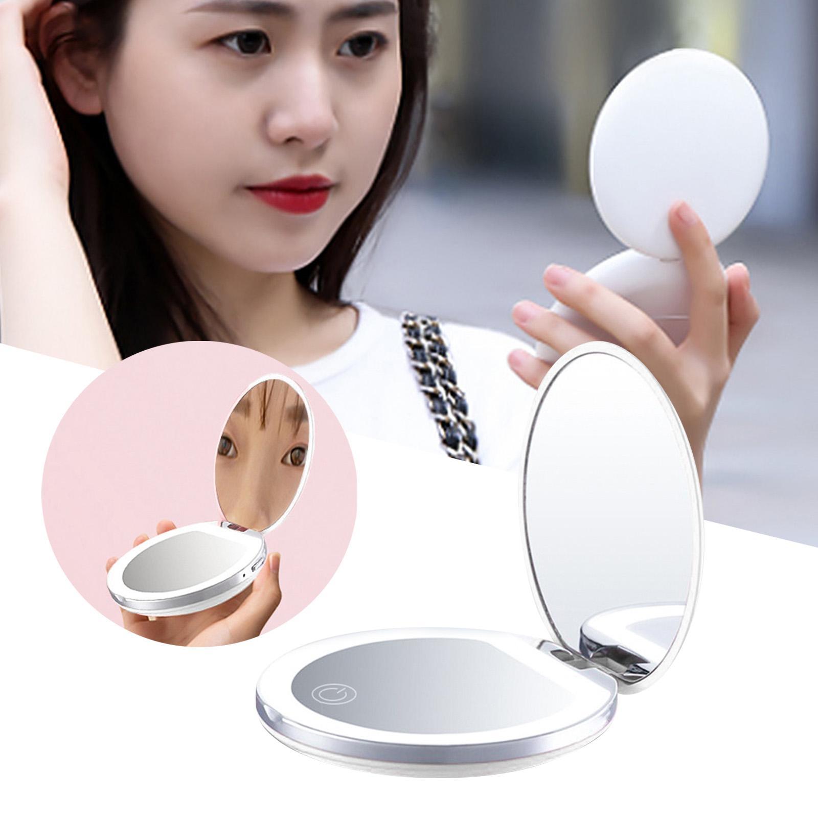 Makeup Mirror Compact Cosmetic Folding Portable Pocket With LED Lights Lamps