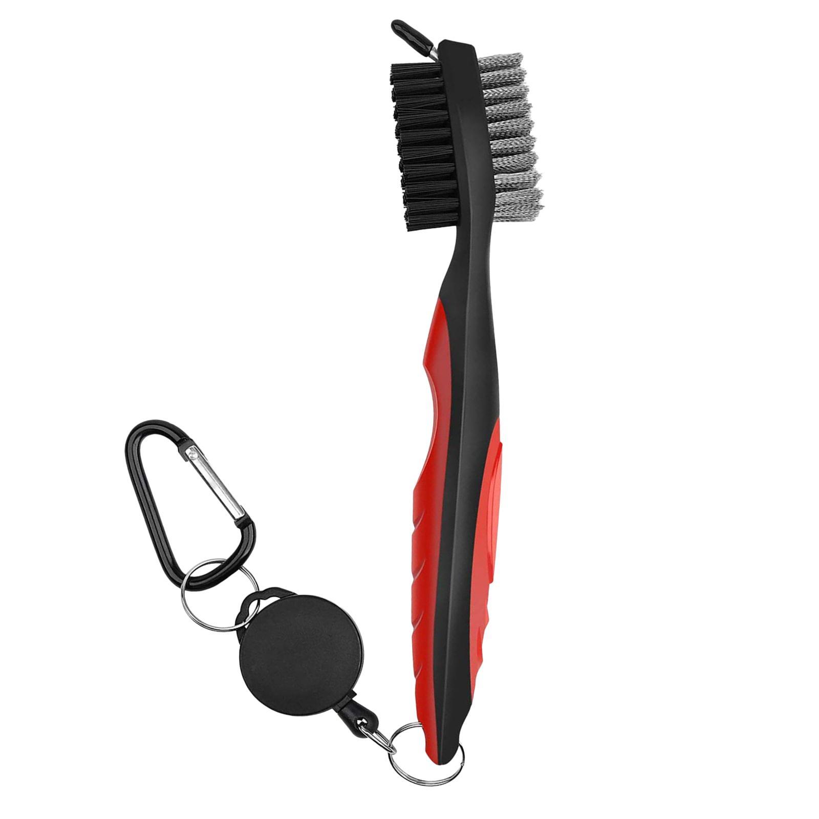 Dual Sided Club Brush Groove Cleaner Tools with Carabiner Portable for Red