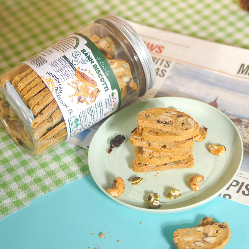 Bánh Biscotti Nguyên Cám Thuần Chay GUfoods 300g - Lành mạnh, Thơm ngon, Phù hợp Ăn kiêng, Eat clean