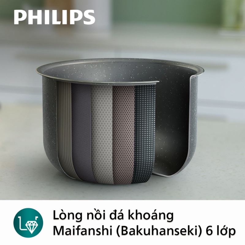 Nồi Cơm Điện Tử Philips HD4518/62, Công Nghệ Nấu 3D 18 Chức Năng, 940W-1.8Lit, Hàng Chính Hãng