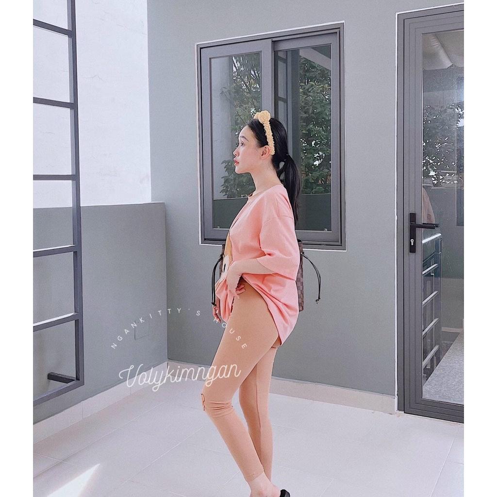 Sét bộ nữ áo thun from rộng ngắn tay in hình gấu dễ thương phối quần dài ôm body siêu tôn dáng thời trang nữ dạo phố