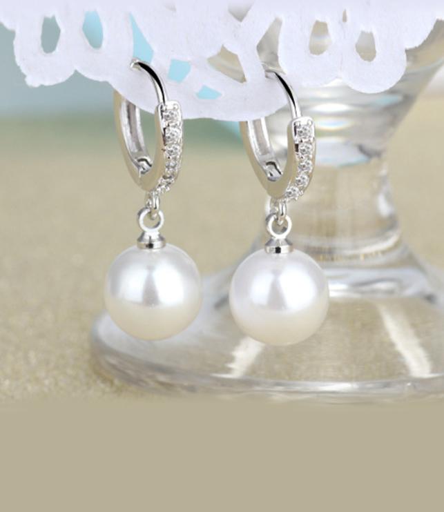 Bông tai khoen nạm đá zircon hạt ngọc BHBT336