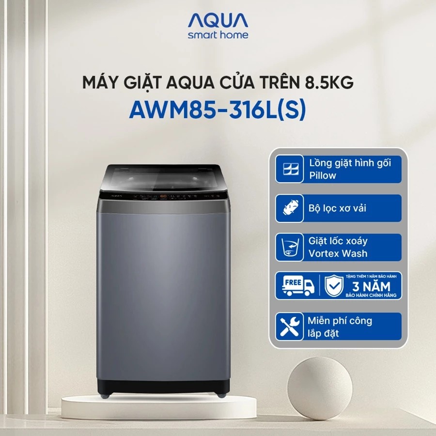 [SẢN PHẨM MỚI] - Máy giặt cửa trên 8.5kg AWM85-316L(S) - Bảo hành 2 năm - Freeship toàn quốc - Hàng chính hãng