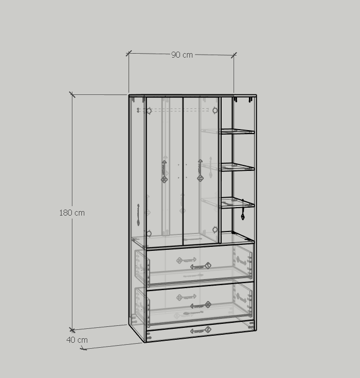 [Happy Home Furniture] SALY ,  Tủ quần áo đa năng - kết hợp kệ ,  90cm x 40cm x 180cm ( DxRxC), TCM_008