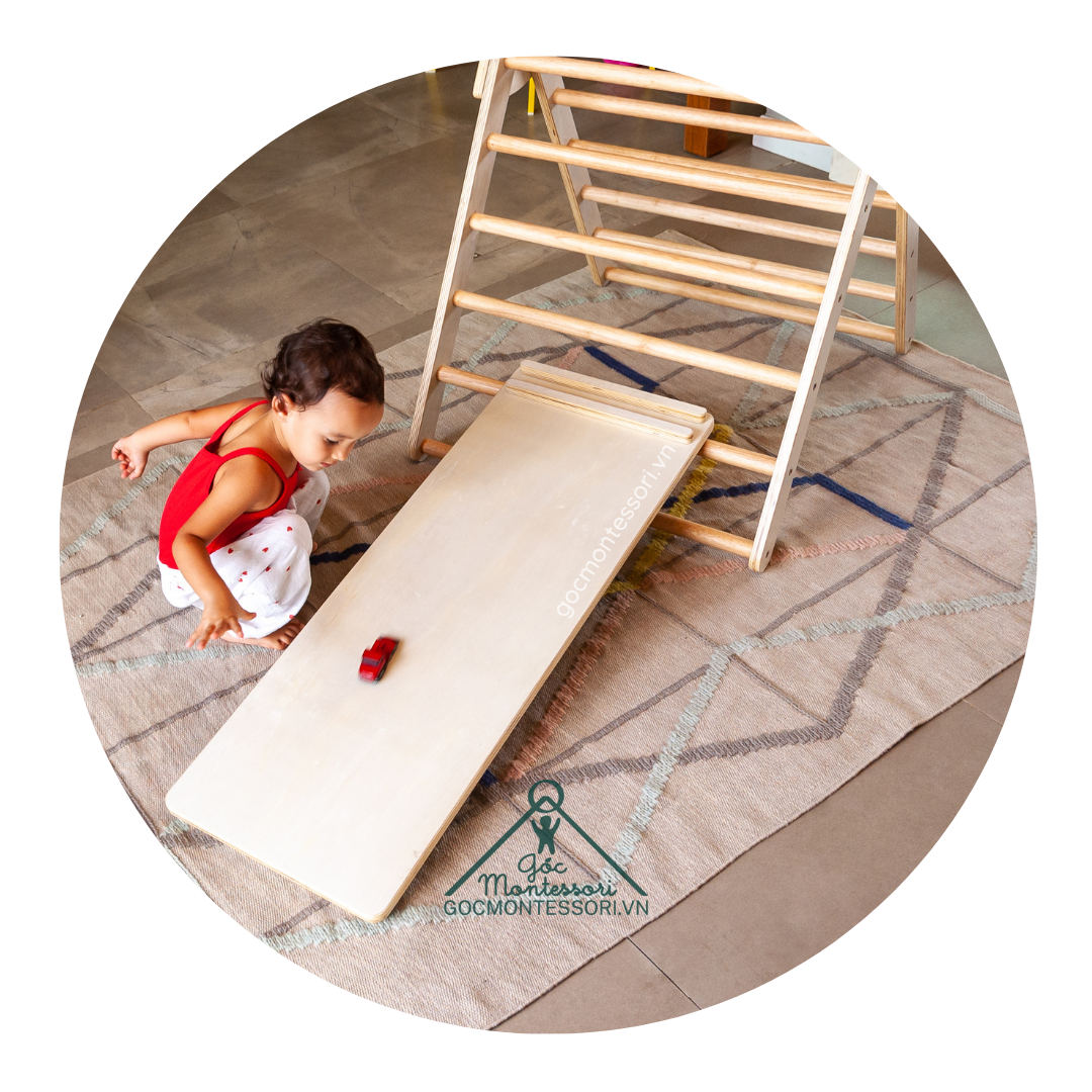 Combo Pikler Triangle 95cm Góc Montessori Giúp Trẻ Phát Triển Vận Động Thô: Thang Tam Giác Vận Động Gấp Gọn + Tấm Trèo Kiêm Cầu Trượt 95cm