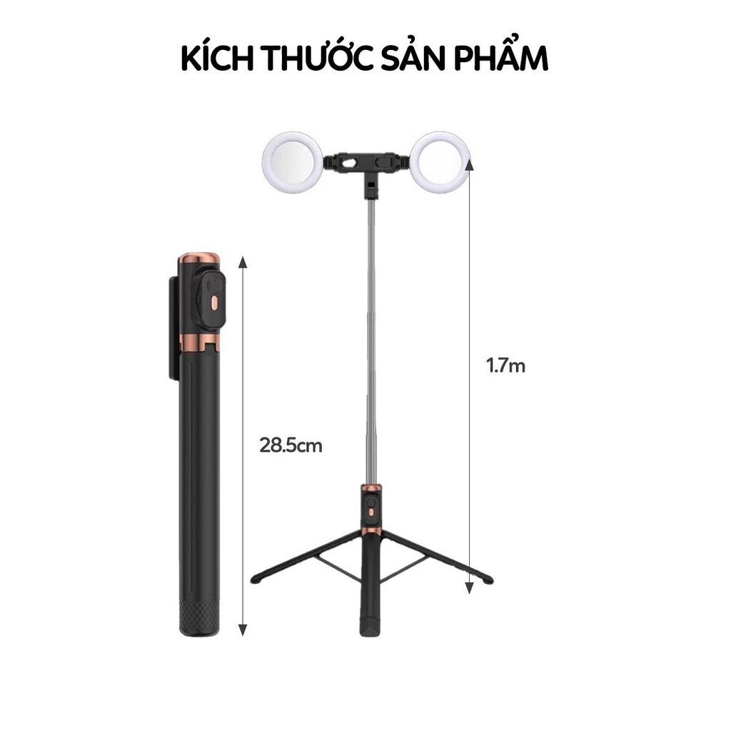 Gậy chụp ảnh selfie 3 chân kéo dài 170cm, có 2 bóng đèn LED trợ sáng và Bluetooth điều khiển từ xa lên đến 10 mét