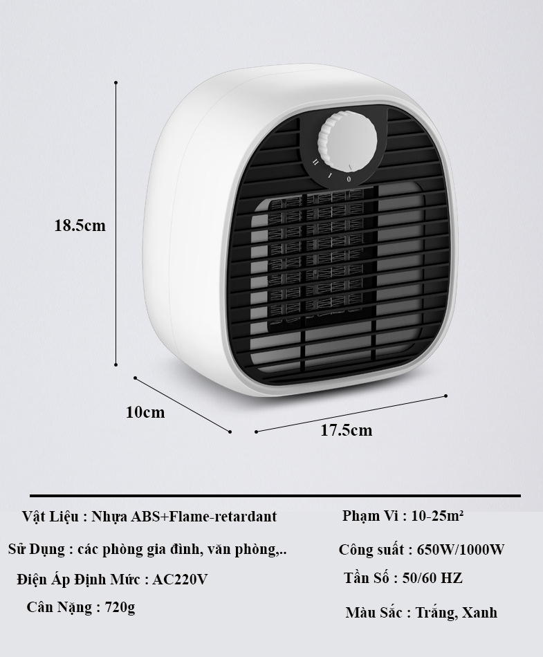 Máy Sưởi Gốm Mini Công Suất Lớn 1000W Cho Phòng Ngủ, Phòng Làm Việc, Không Gây Mùi, Hoạt Động Êm Ái Với 3 Chế Độ Sưởi - Hàng Chính Hãng KUNBE