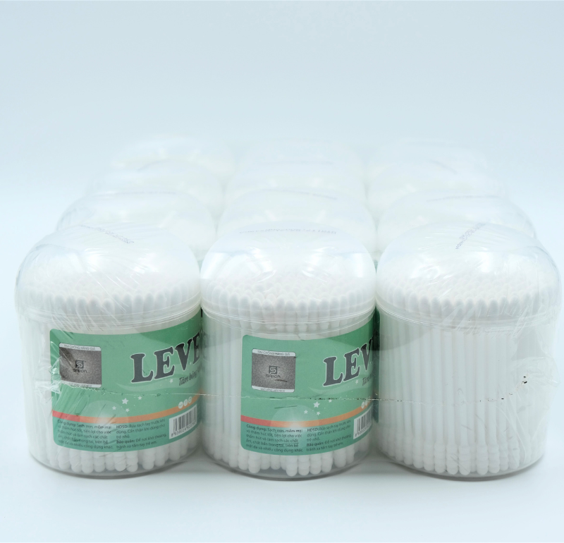 Lốc 12 hộp Tăm bông Levee người lớn thân nhựa hộp 200 que SPA-076