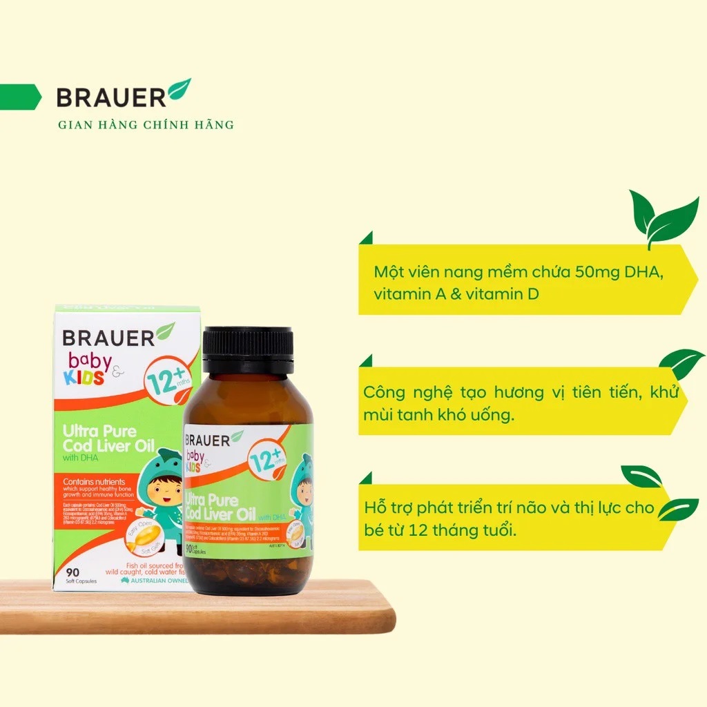 DHA tinh khiết cho bé Brauer Ultra Pure Úc Giúp phát triển não bộ, khả năng tập trung và ghi nhớ, tốt cho mắt cải thiện thi lực - Massel Official