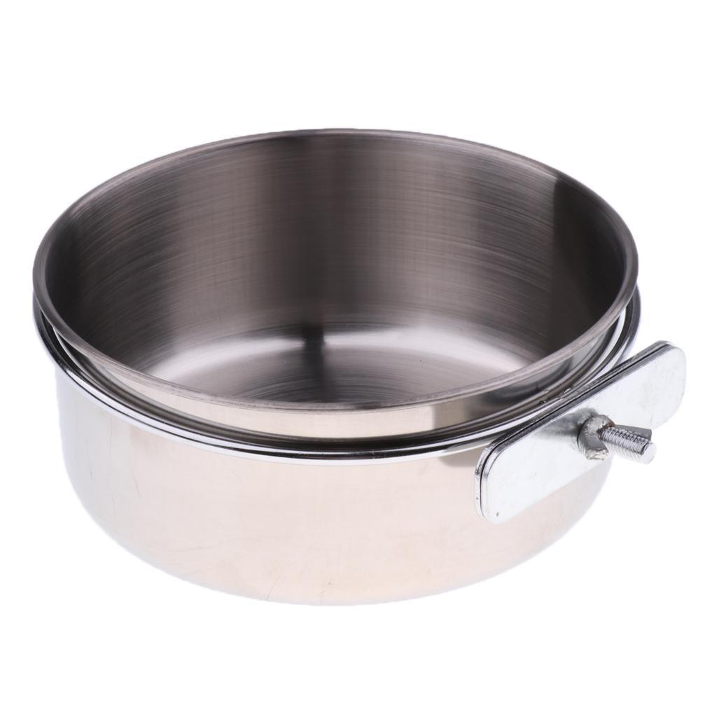2 Pcs Stainless Steel Cage Coop Hook Cup Bird Dog Animal Food Water Bowl