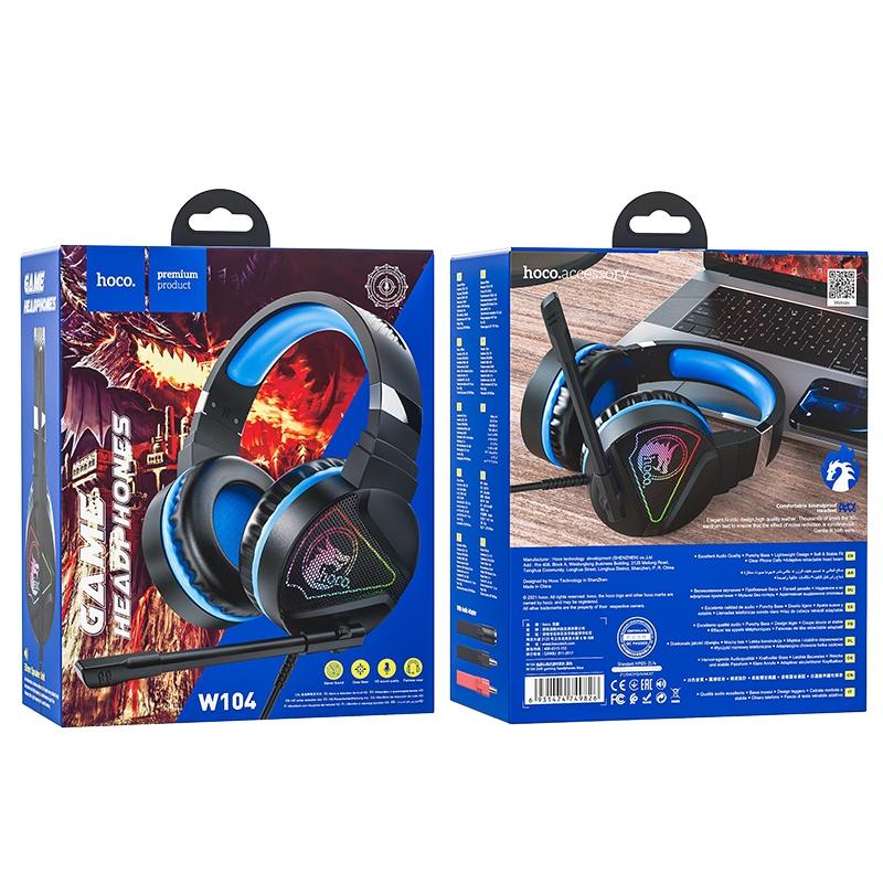 Tai Nghe Gaming Chụp Tai Hoco W104 - Tai Nghe Headphone Có Mic, Đèn Led 3 Màu, Có Dây Dài 2M Cho PC, Laptop - Hàng Chính Hãng