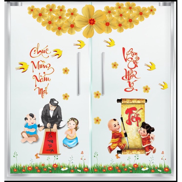 (HCM) Decal dán kính trang trí tết xuân Bính Ngọ 12 Binbin TTT12 decor văn phòng, nhà hàng,khách sạn