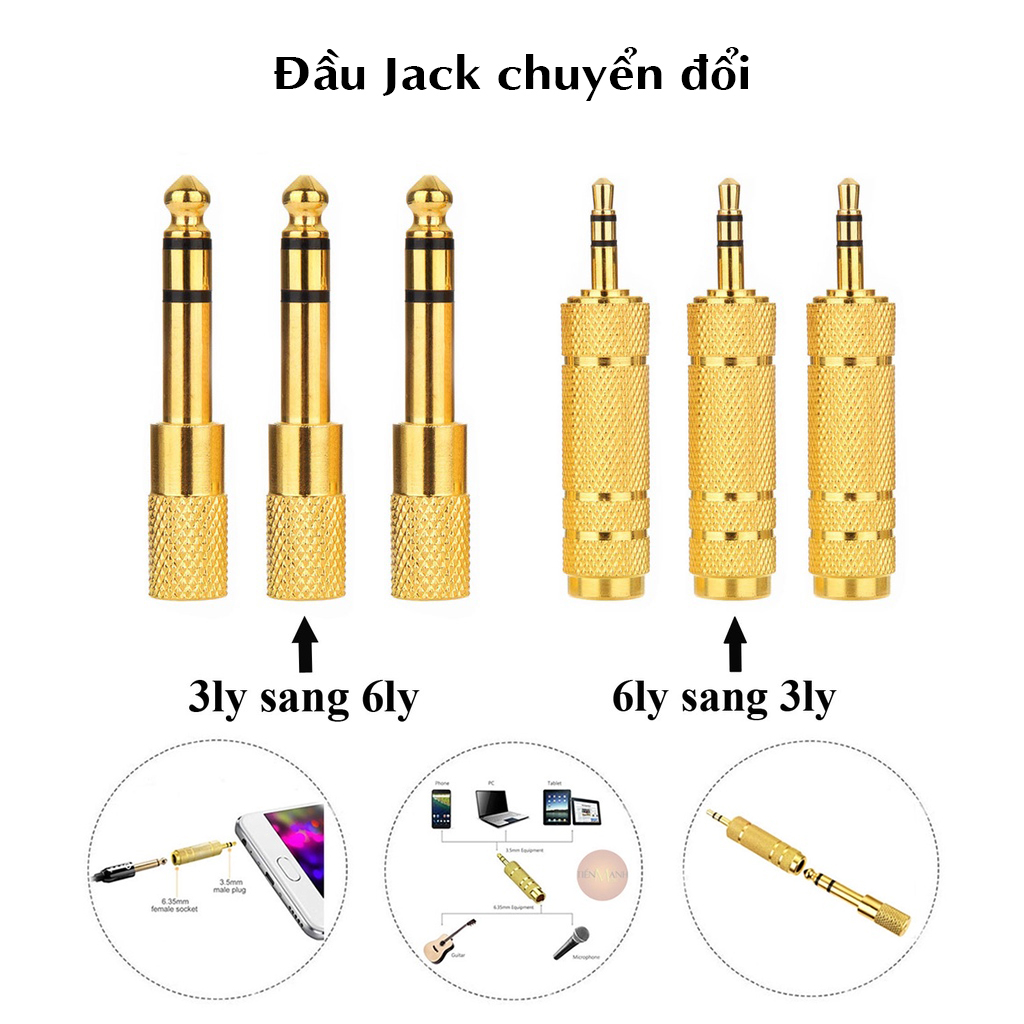 Đầu Jack Chuyển đổi âm thanh từ cổng 3ly sang 6ly 3 ly 6ly, 3li 6li, 3 li 6 li Giắc, Rắc, Rack Hàng Chính Hãng