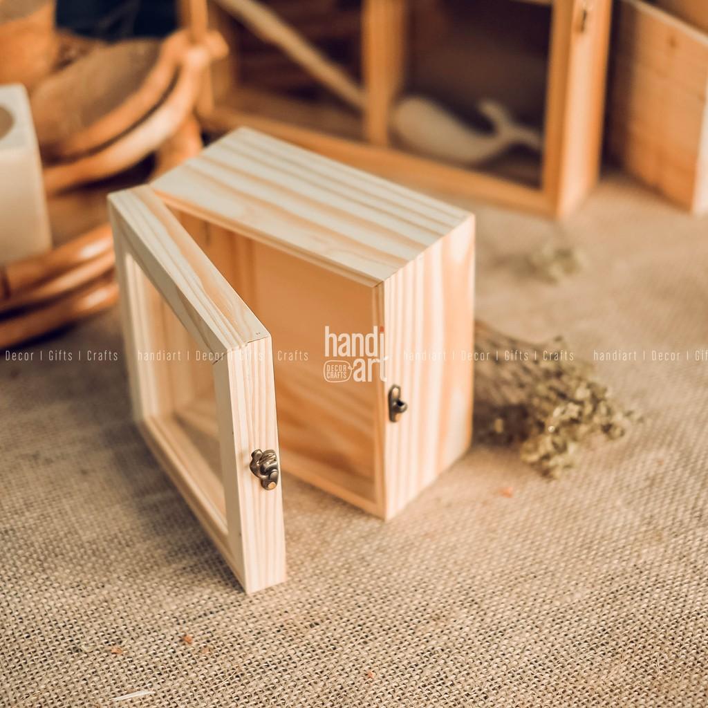 Hộp gỗ vuông nắp kính - Hộp gỗ đựng trang sức - Hộp gỗ đa năng - Wooden box glass