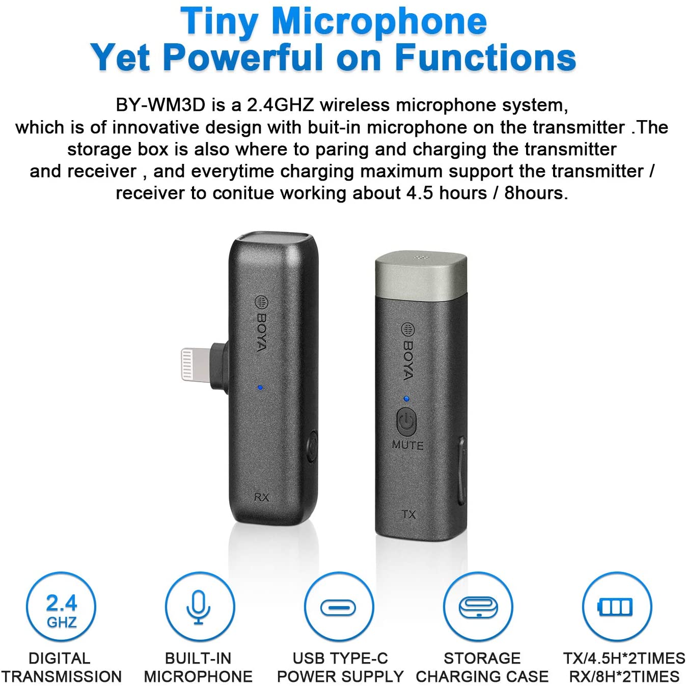 Micro Thu Âm Không Dây BOYA BY-WM3D Cho Thiết Bị Điện Thoại Iphone, Android Cổng Thu 3.5mm TRRS &amp; Máy Ảnh DSLR - Hàng Chính Hãng