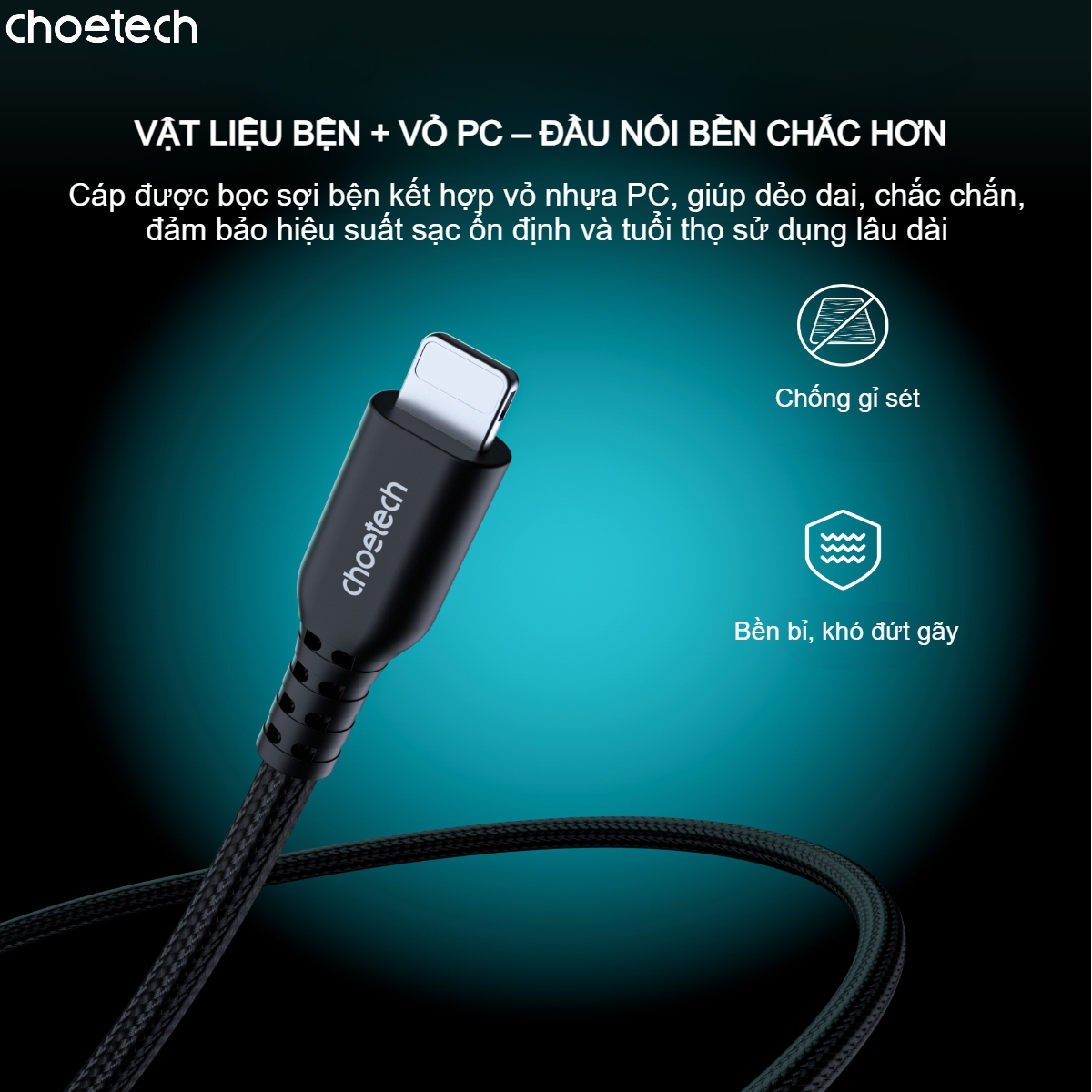 Cáp sạc nhanh và truyền dữ liệu Type C to iP Choetech XCL-1021 công suất 20W dài 1m8 - Hàng chính hãng