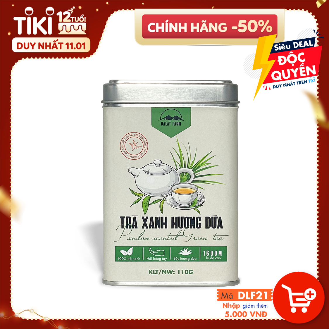 Trà Xanh Hương Dứa Dalatfarm - Hộp 110Gr