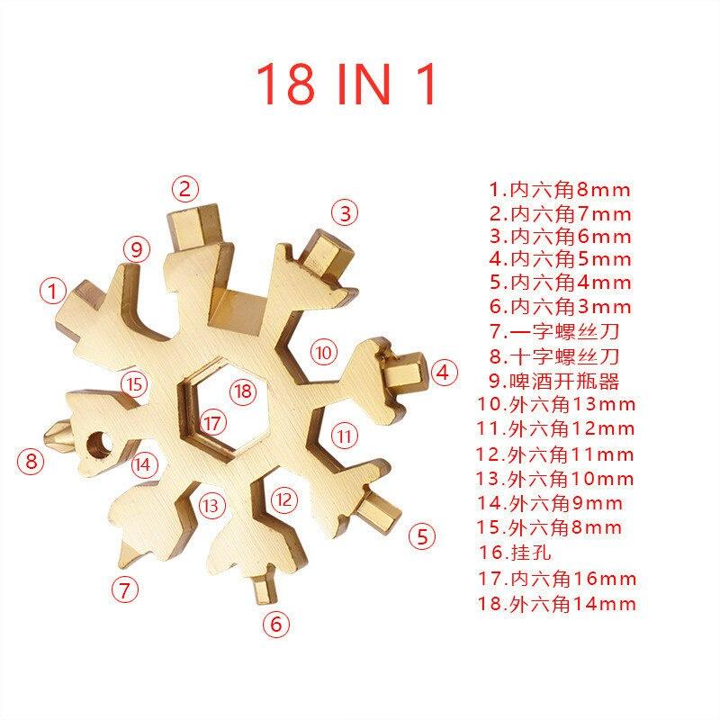 18 In 1 Snowflake Multi Pocket Tool Keychain Spanner Hex Wrench Multifunction Screwdriver Multipurpose Camp Survive Outdoor Hike