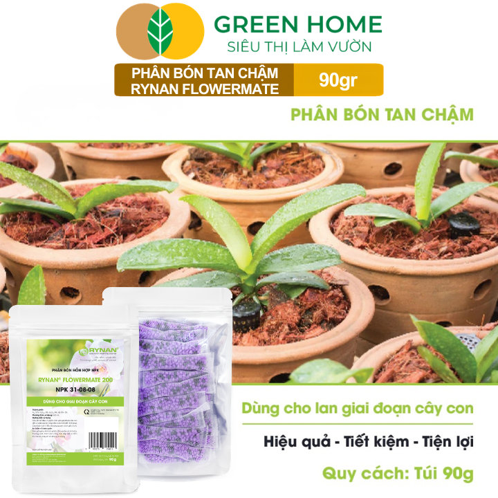 Phân Bón Thông Minh Rynan GreenHome, Túi 90gr, Giải Pháp Dinh Dưỡng Tan Chậm Cho Lan Và Cây Cảnh