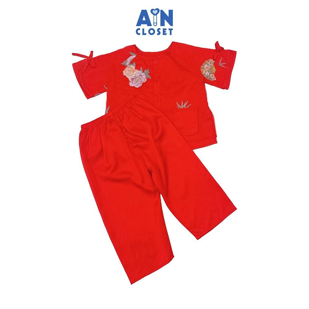 Bộ quần áo Bà Ba Dài tay ngắn bé gái họa tiết Trúc Tơ Đỏ - AICDBG9N6LWN - AIN Closet
