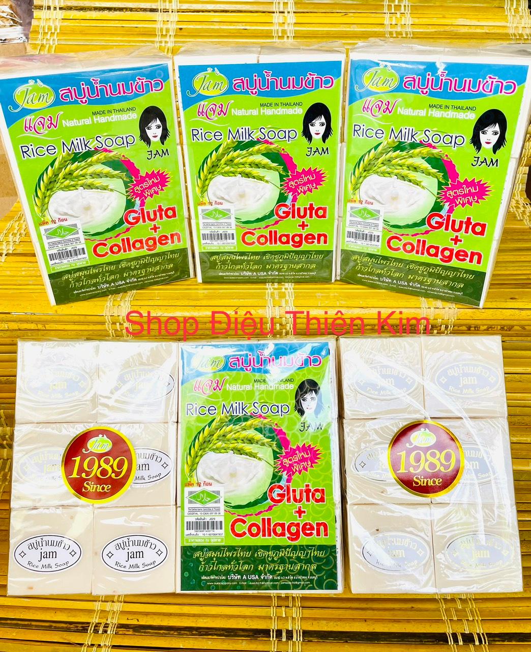 Combo 12 Cục Xà Phòng Làm Trắng Da Cám Gạo Sữa Jam Rice Milk Soap Thái Lan 800 gr Gluta + Collagen ( rửa mặt và tắm )