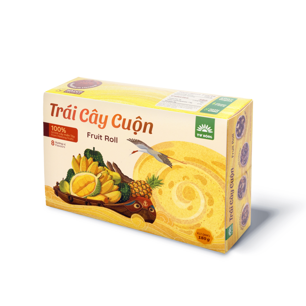 Trái cây cuộn Tư Bông- Hộp 180g 8 vị- Quà tặng đặc sản Đồng Tháp