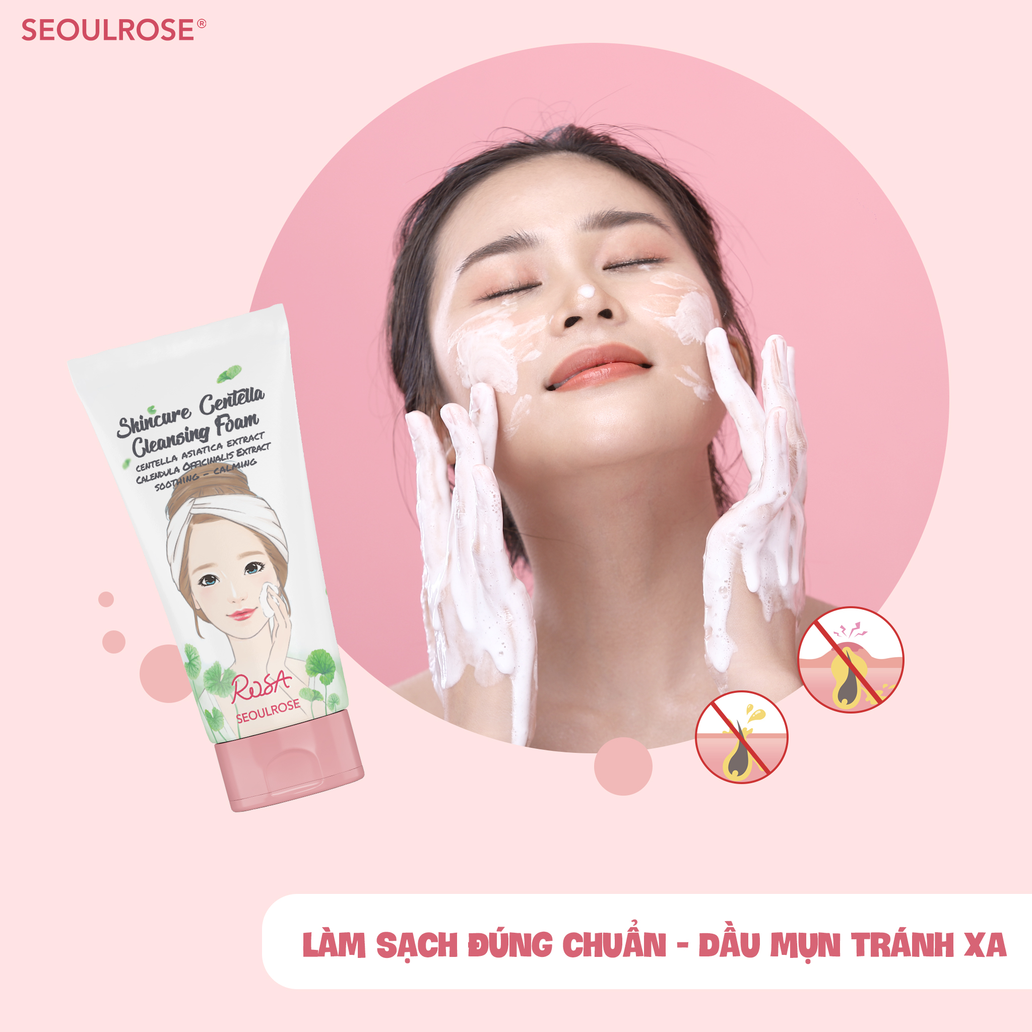 Sữa rửa mặt Rosa Skincure Centella Cleansing Foam – Rửa sạch sâu, hết bã nhờn