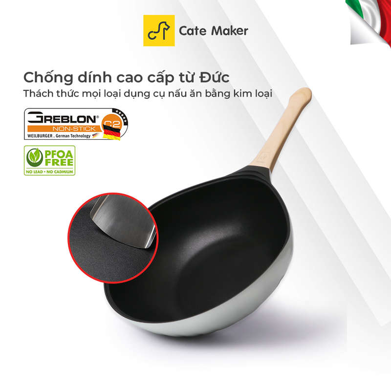 Chảo chống dính Cate Maker VENUS SERIES GYL-WNS30CB, size 30cm, thiết kế thông mình, dùng cho mọi loại bếp