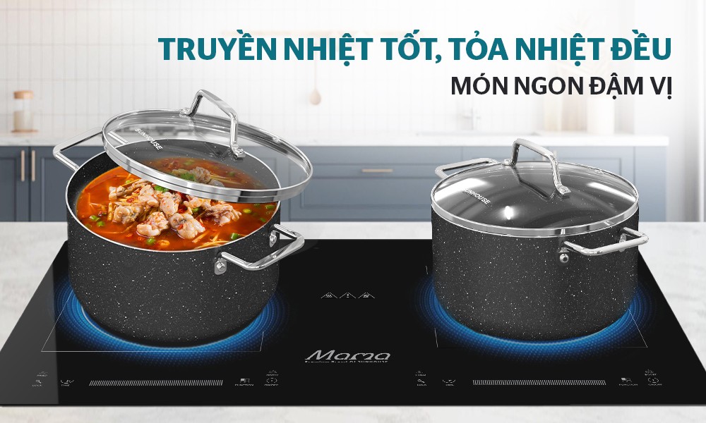 Bộ nồi siêu bền đá đáy từ Sunhouse SHG7878MB - Hàng Chính Hãng