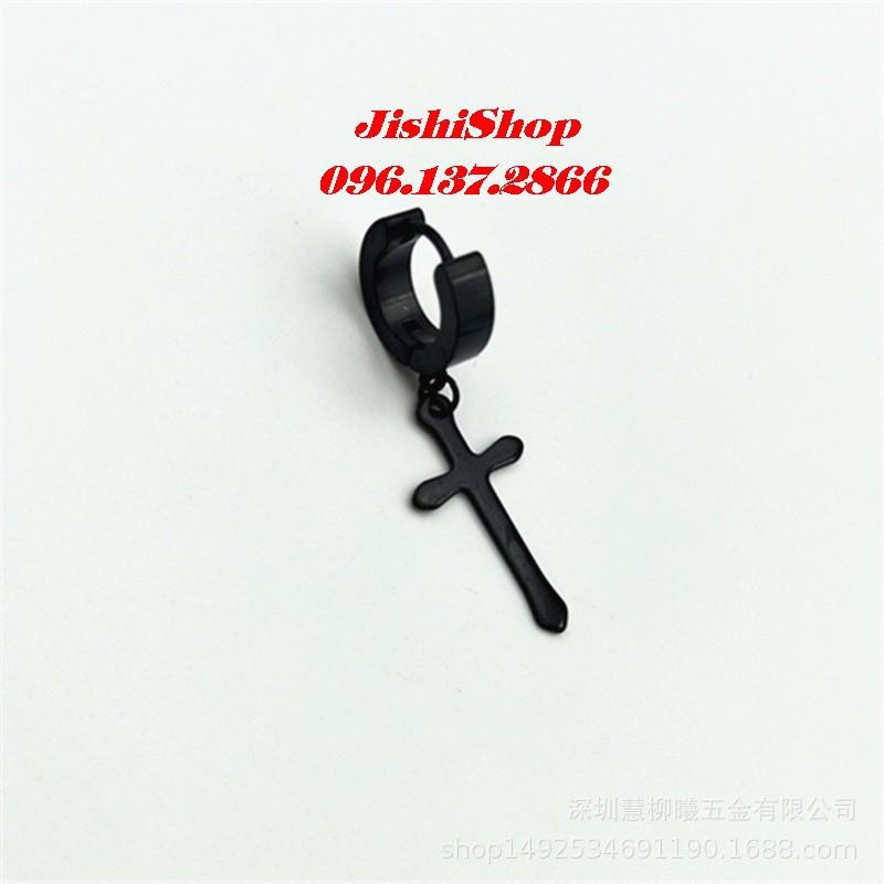 Khuyên tai thánh giá màu đen bấm lỗ nam - nữ | squishyhaihuoc