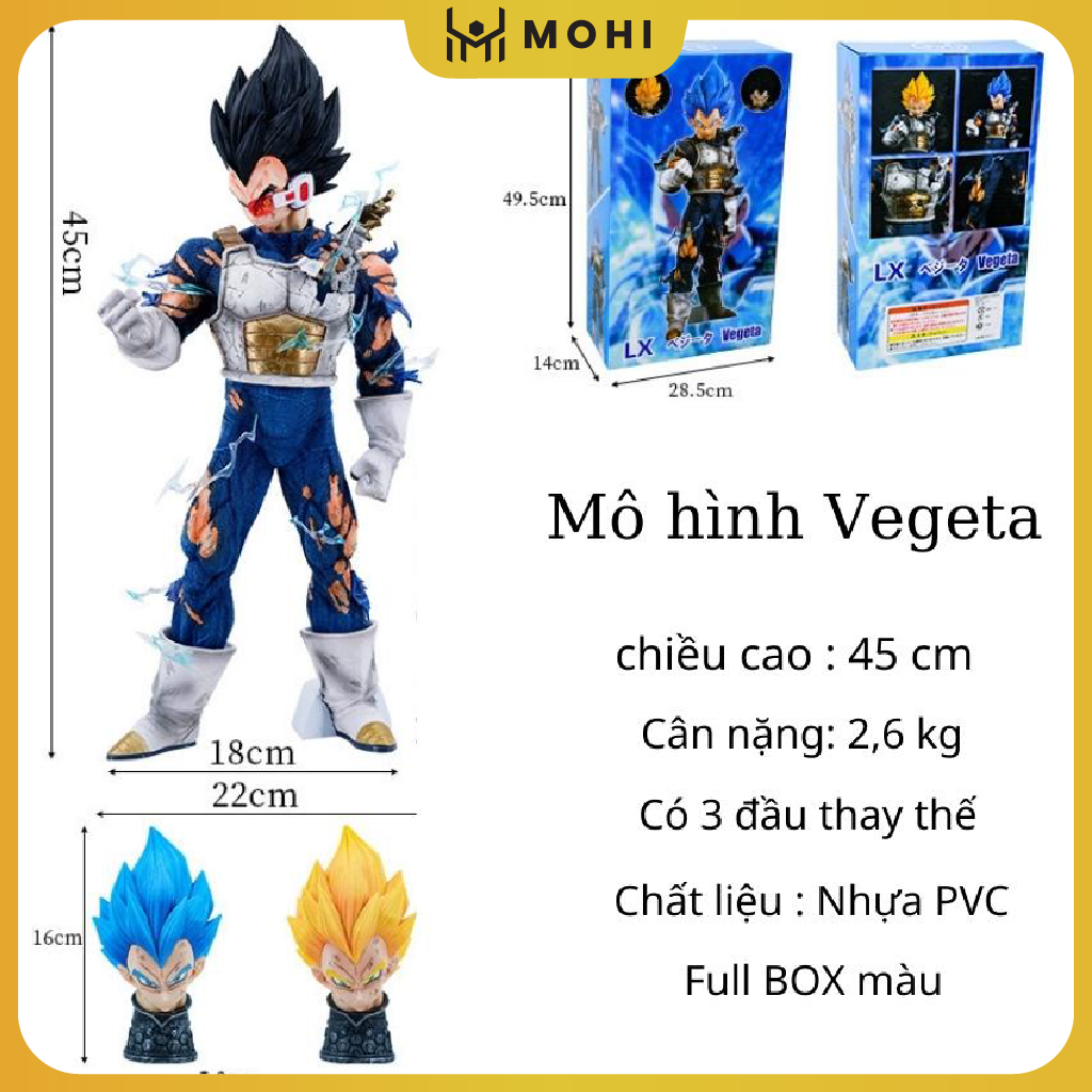 Mô Hình DragonBall Vegeta siêu chất 3 đầu thay thế - có led trên đầu , cao 47cm - Figure DragonBall - Hộp carton