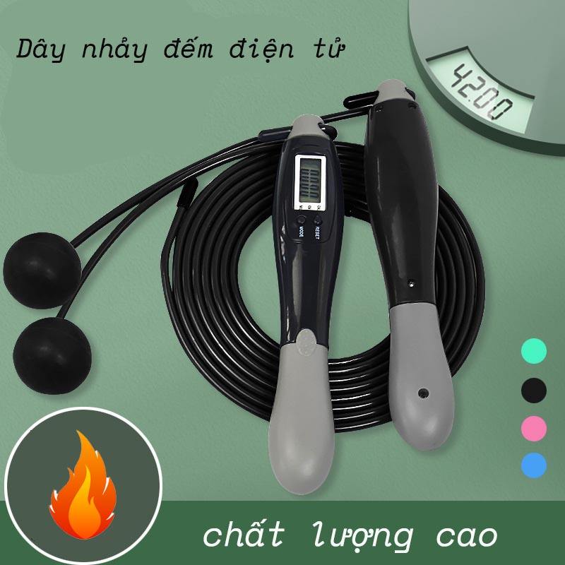 Dây Nhảy Đếm Số Vòng Tự Động, Dây Nhảy Không Dây, 4 Chế Độ, Chống Trượt, dây PVC lõi thép cao cấp