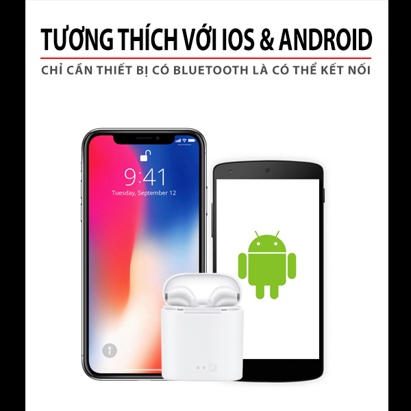 Tai nghe Bluetooth không dây I7S, màu trắng cổ điển, đi kèm với sạc, nghe lâu dài các bài hát, cuộc gọi