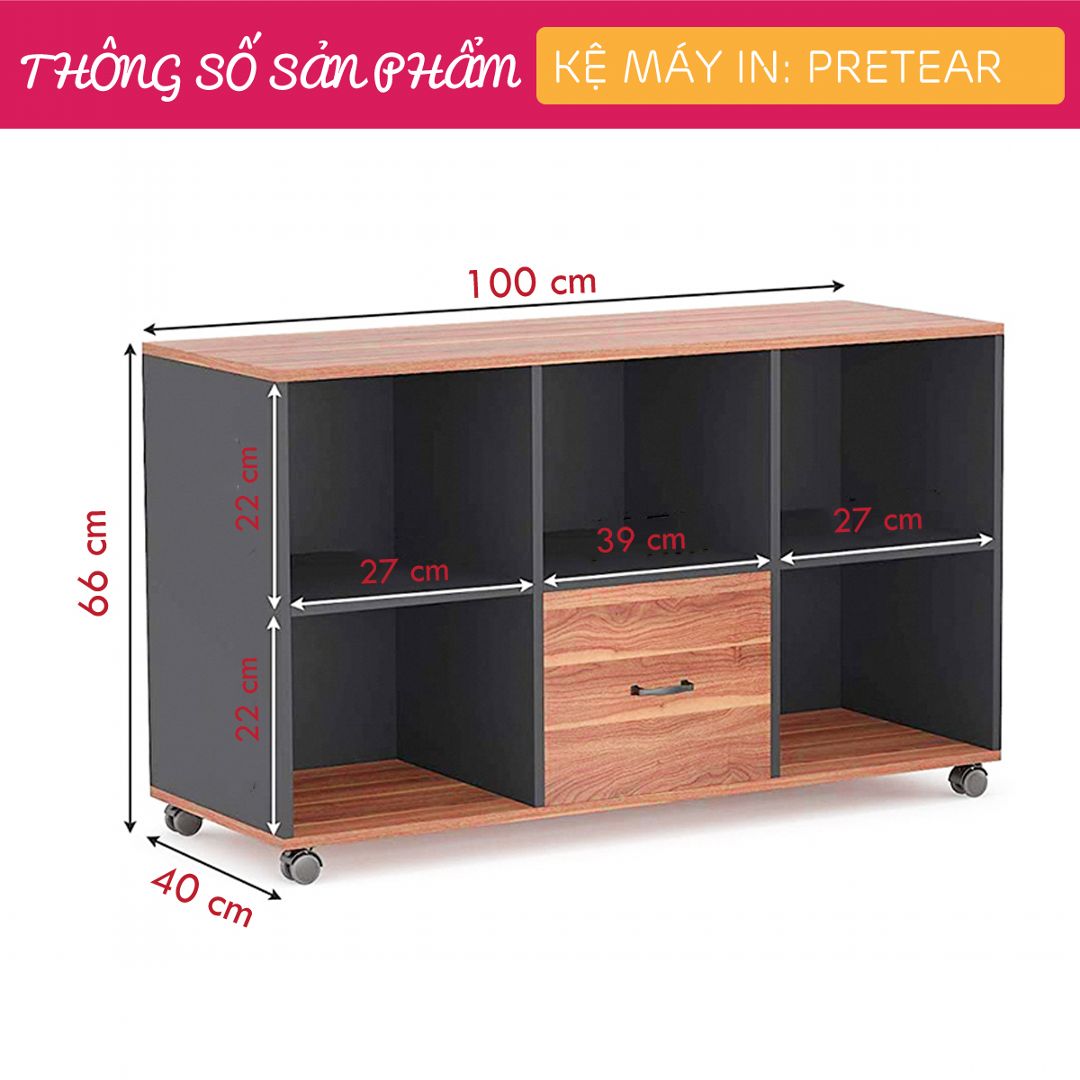 Kệ để máy in gỗ hiện đại SMLIFE Pretear | Gỗ MDF dày 17mm chống ẩm | D100xR40xC66cm