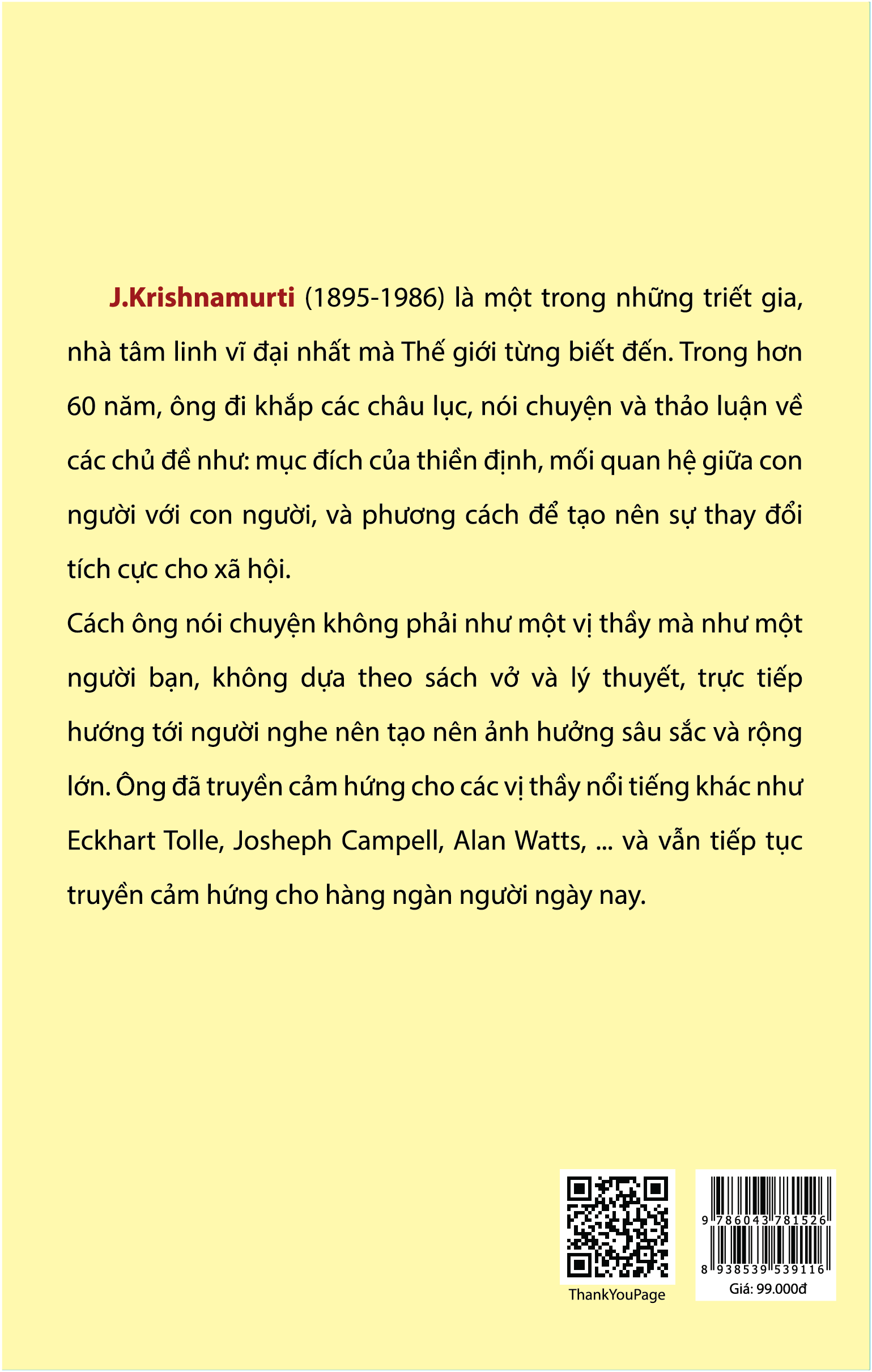 Combo sách Krishnamurti Nói Về Tự Do, Krishnamurti Thực Tại Hiện Tiền và Krishnamurti Nói Về Tình yêu