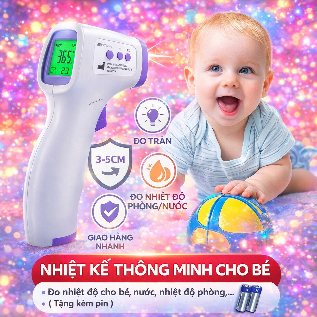 Nhiệt Kế Đo Trán Thông Minh Cho Bjé &amp; Người Lớn – Màn Hình Màu, Đo Nhanh Chính Xác