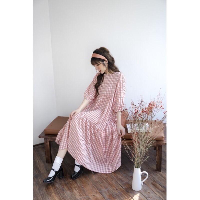 Đầm babydoll dáng xuông kẻ caro siêu xinh