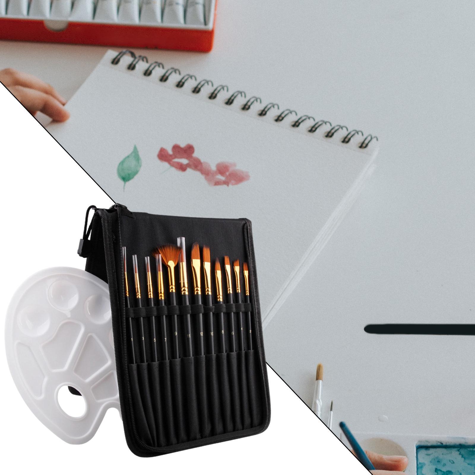 14 Pack Paint Brush Set with 12 Brushes, 1 Palette and 1 Carrying Case for Watercolor, Oil, Acrylic Painting