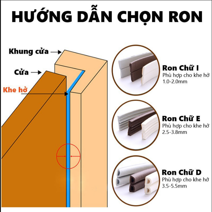 Ron D chắn cửa chống ồn, gioăng dán cửa gỗ, gioăng giảm trấn, gioăng ngăn bụi bẩn, ron dán cửa và cửa sổ