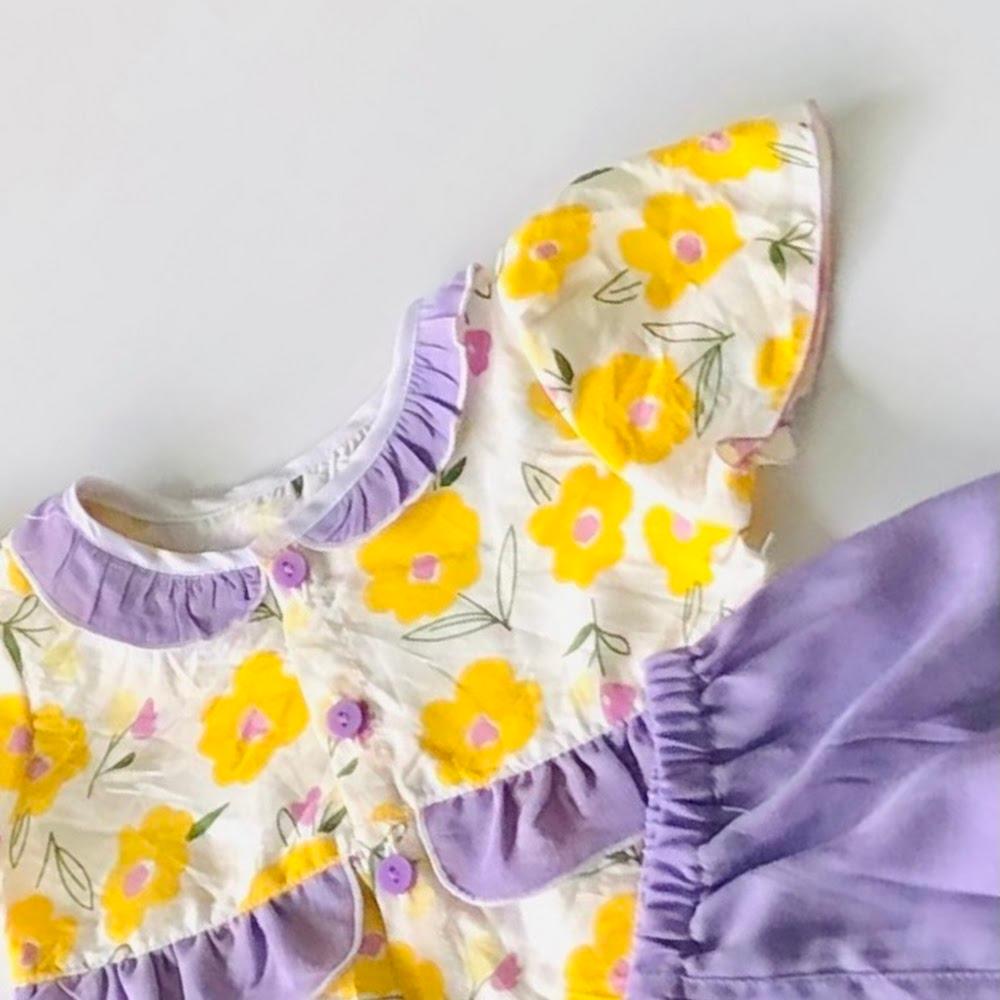 Bộ quần áo lửng bé gái họ tiết Hoa vàng nhụy tím - AICDBGNRYYCO - AIN Closet