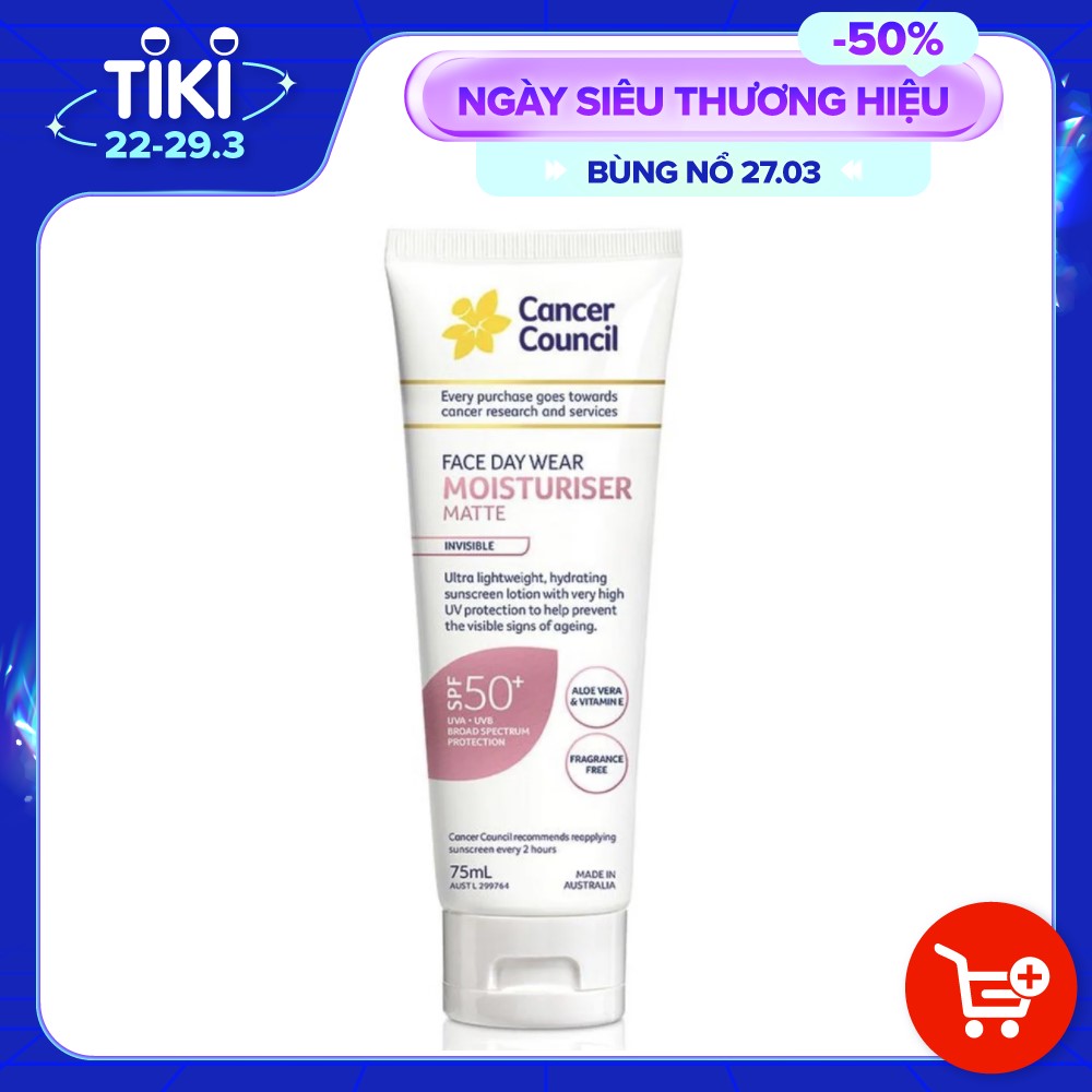 Kem chống nắng cho da mặt Cancer Council Face Day Wear SPF 50+/PA++++ 75ml