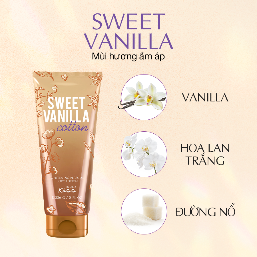 Malissa Kiss Dưỡng thể nước hoa Sweet Vanilla 226g