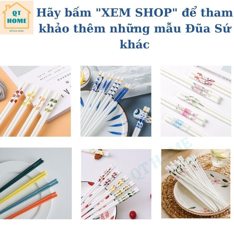 Đũa Gốm Sứ An Toàn, Không Mốc, Không Trơn, Dễ Vệ Sinh, Màu Trắng Viền Màu