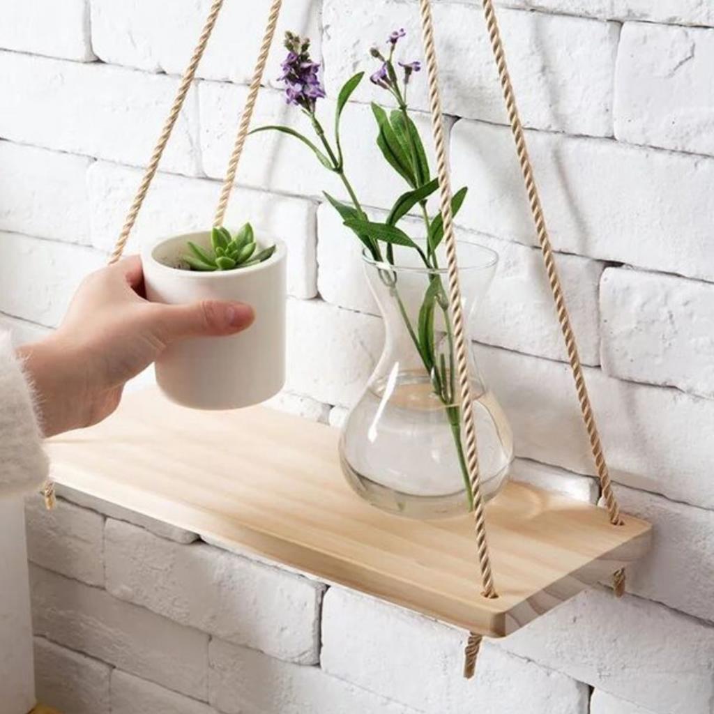4pcs Decorative Wall Mounted Shelves Hanging Shelves w/ Rope Kitchen Decor